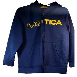 Nautica Junior Navy Fleece Hoodie Size 14–16 – Yellow Logo, Hooded Pullover